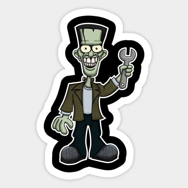 Frankenstein with Wrench Sticker by Wislander